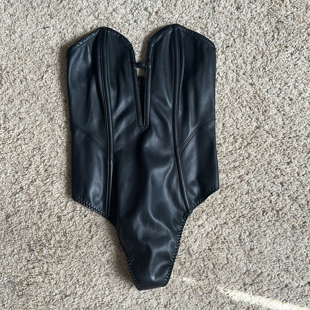 Black leather body suit
